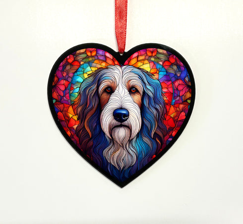 Bearded Collie Stained Glass Effect Heart Suncatcher